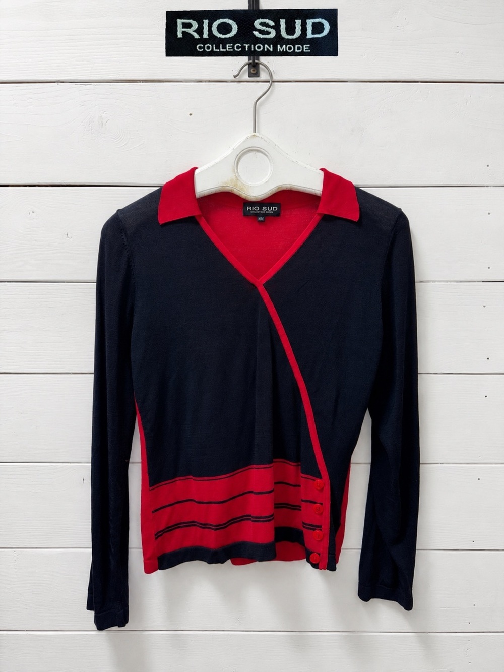 Rio Sud Collection Mode Wrap-Style Sweater – Black & Red – Women’s Medium